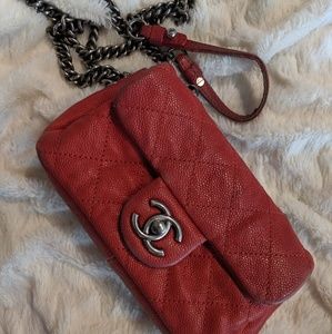Authentic red Chanel crossbody bag with chain